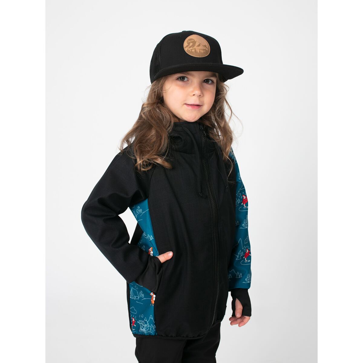 Promaledobrodruhy Dětská softshellová bunda bez zateplení black/petrol