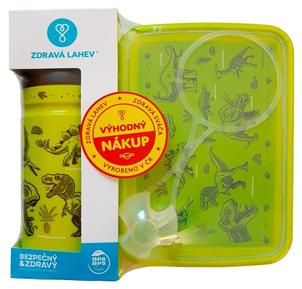 ZDRAVÁ LAHEV® SET ZDRAVÁ LAHEV A ZDRAVÁ SVÁČA svačinový box a lahev 0,5l Dinosauři