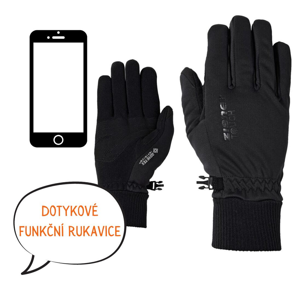 Ziener Softshellové rukavice Idaho WS Gtx touch black - prstové velikost rukavic