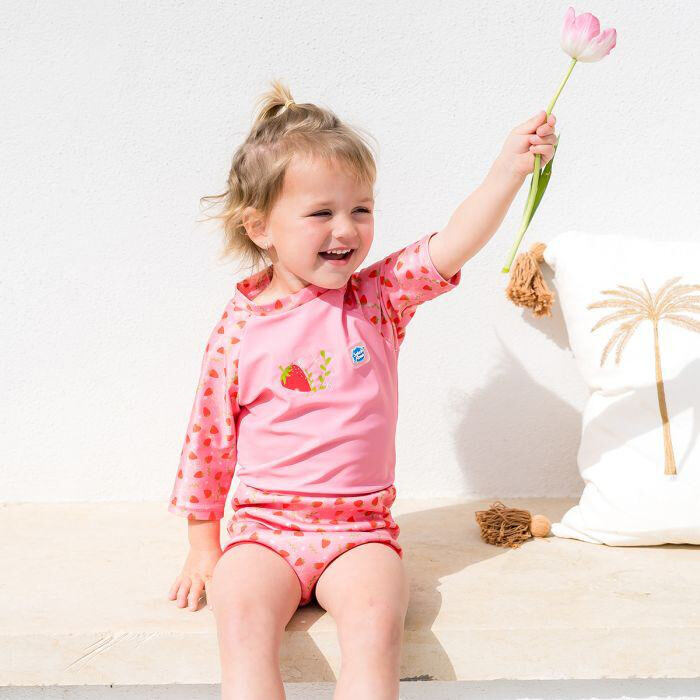 Splash About Dětské plavky/kostýmek Happy Nappy 3/4 rukáv Strawberry Field
