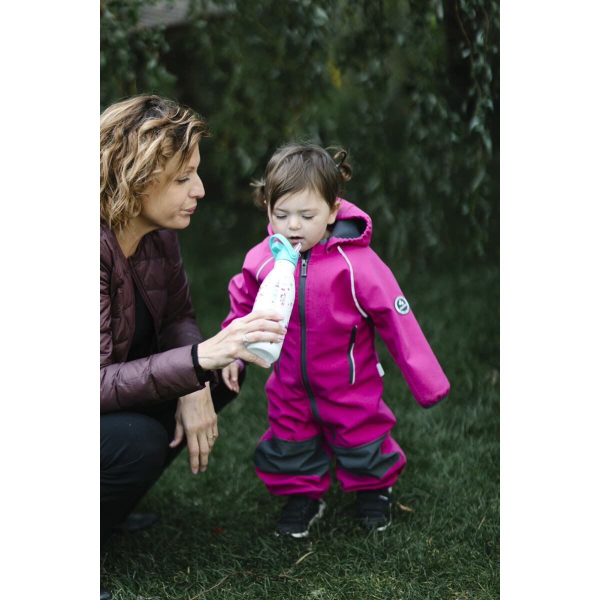 Huppa Dětská softshellová kombinéza Adal dark fuchsia/gray REFLEX s šedými koleny